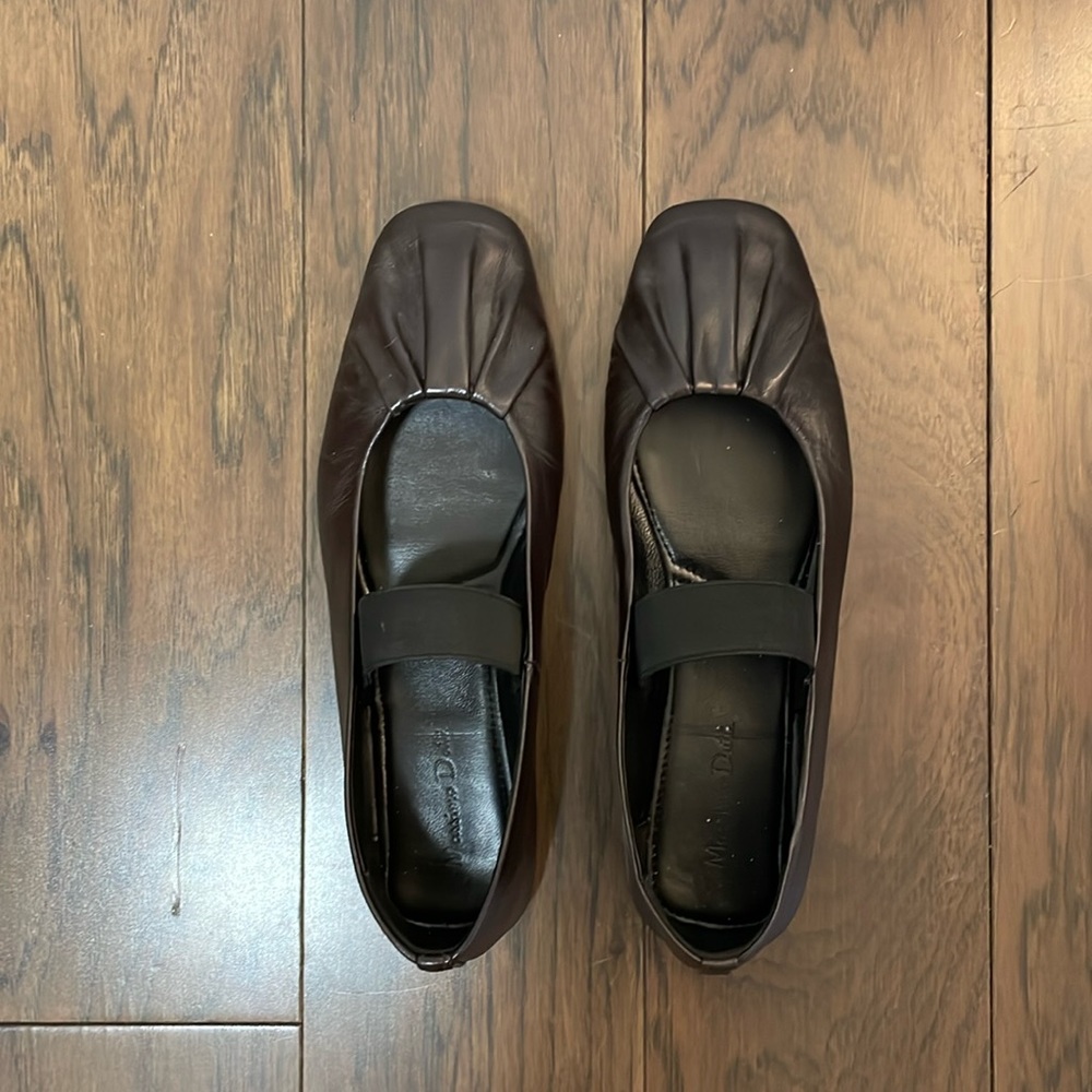 Massimo Dutti Gathered Stretch Ballet Flats in Brown